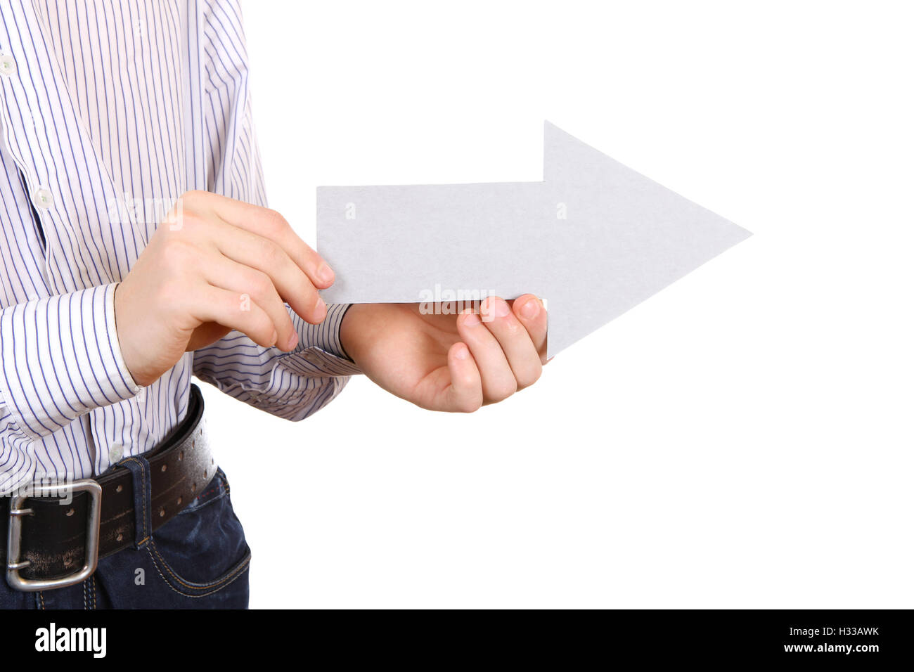 Person hold White Arrow shape Stock Photo - Alamy