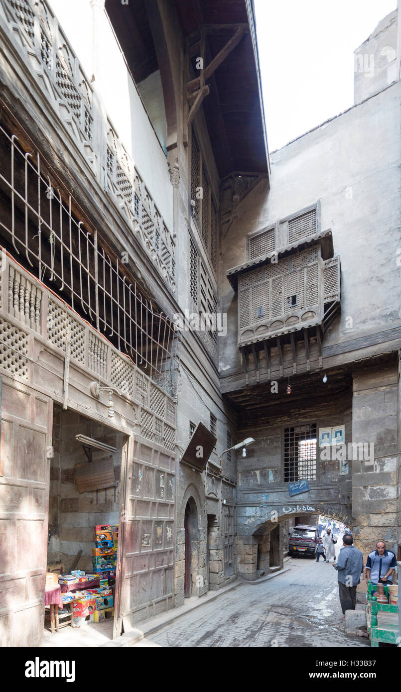 bridge (sabat) leading to kuttab and animal trough, Complex of Qijmas al-Ishaqi, Cairo, Egypt Stock Photo