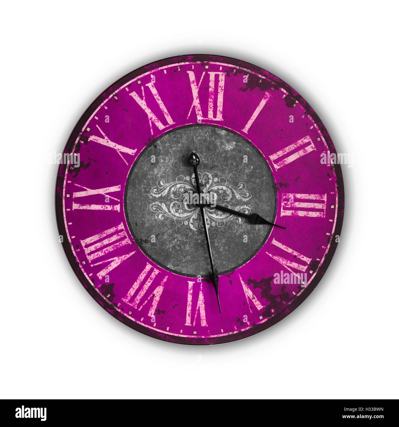 Isolated Vintage Old Bright Pink Clock on a white background Stock Photo Alamy