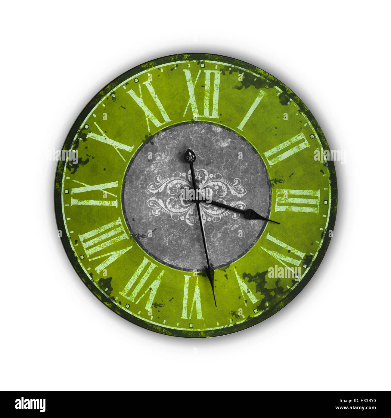 Isolated Vintage Old Bright Green Clock on a white background Stock ...
