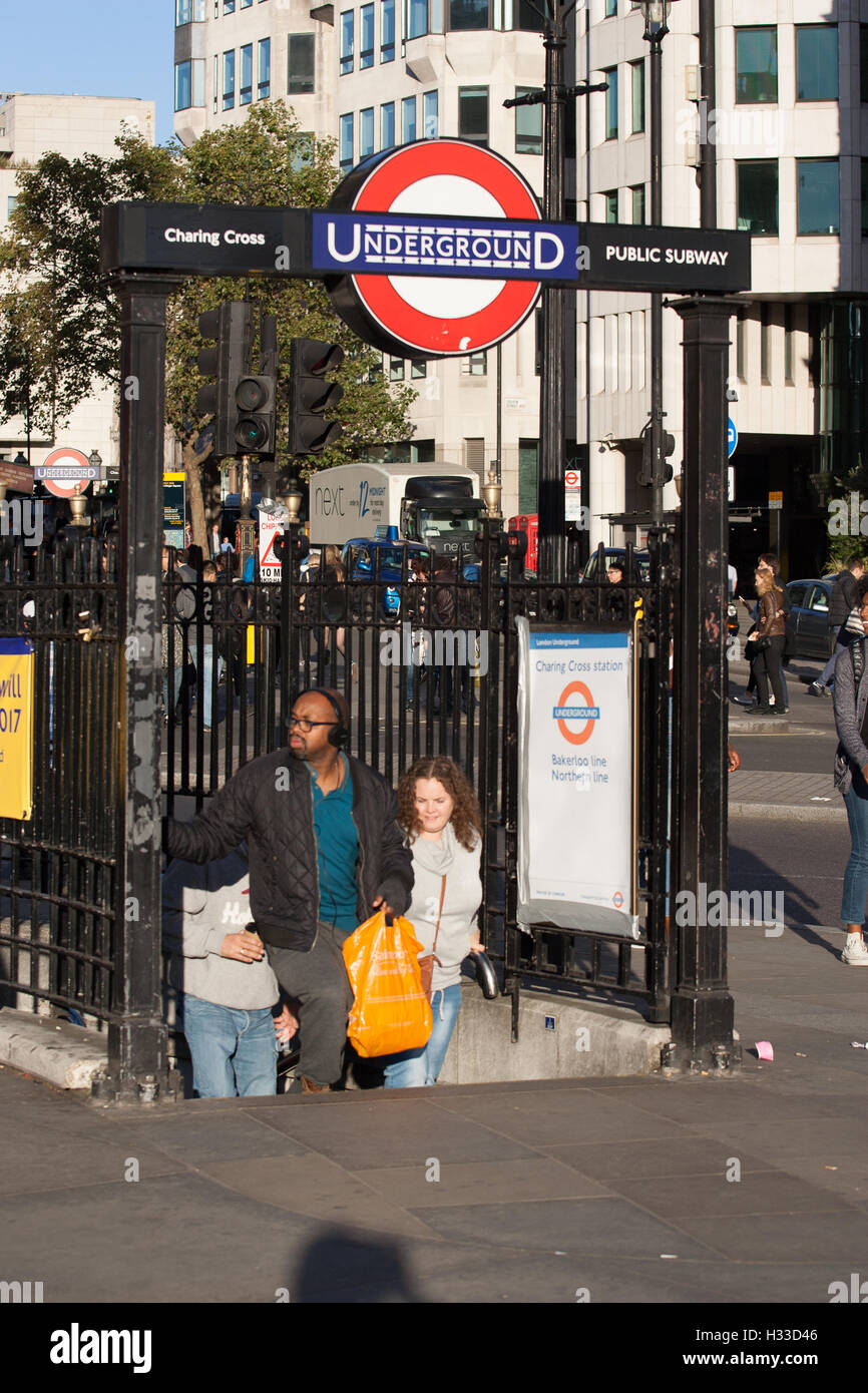 Charing Cross Tube Station Exit Subway Travellers Stock