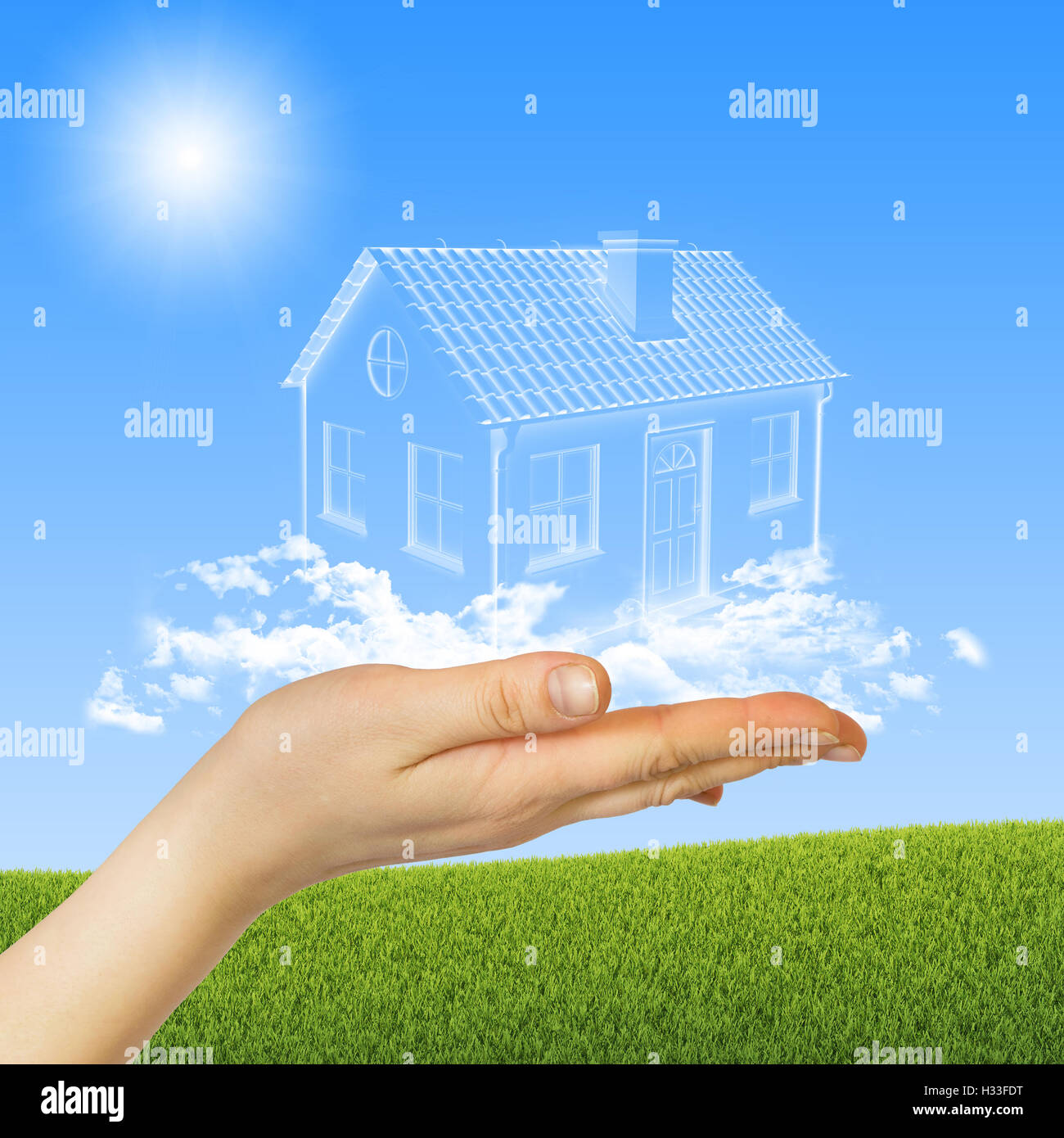 Hand hold house of clouds in the sky Stock Photo - Alamy