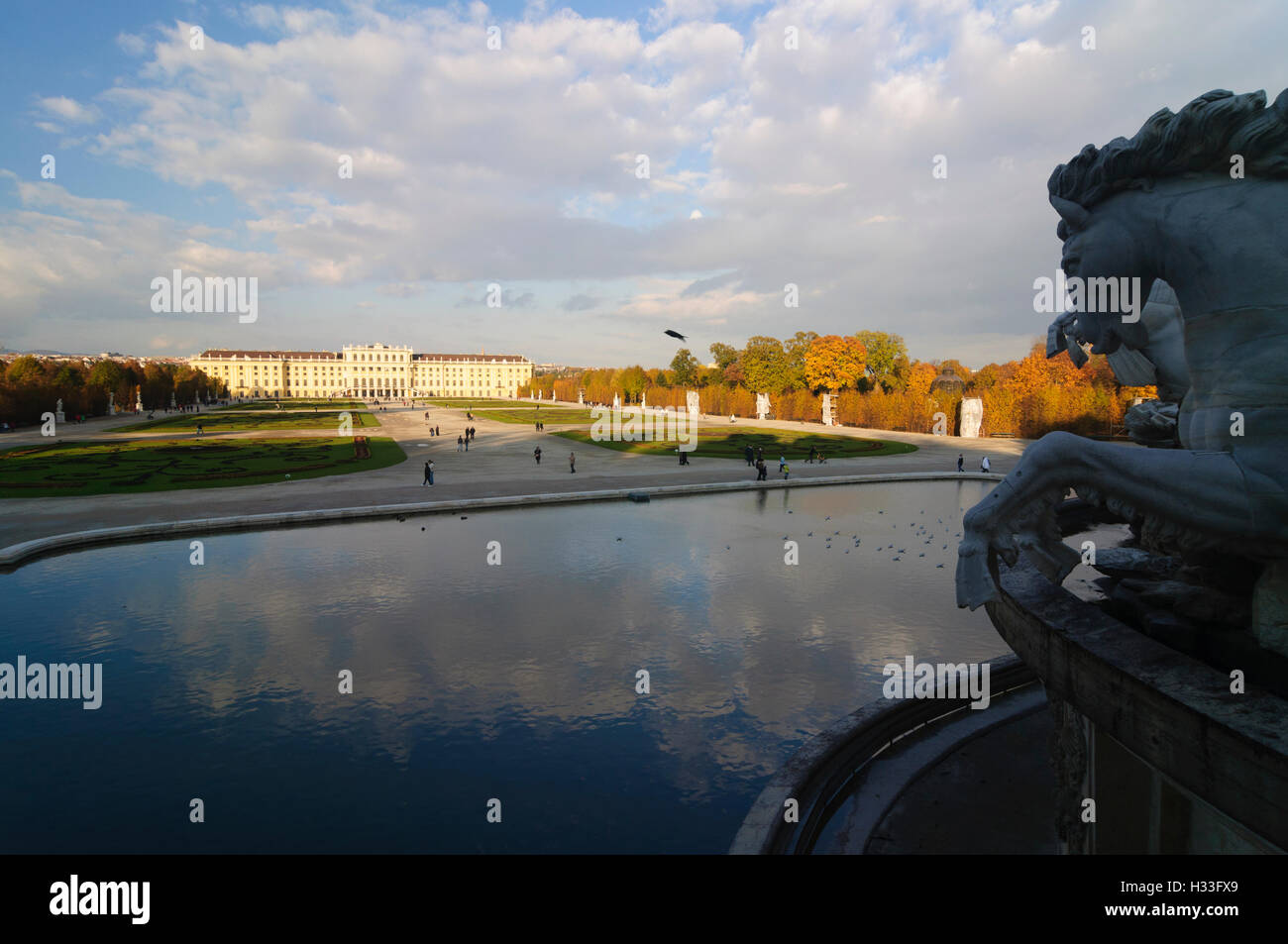 Wien, Vienna: View from Neptune Fountain  to Schönbrunn Palace, 13., Wien, Austria Stock Photo