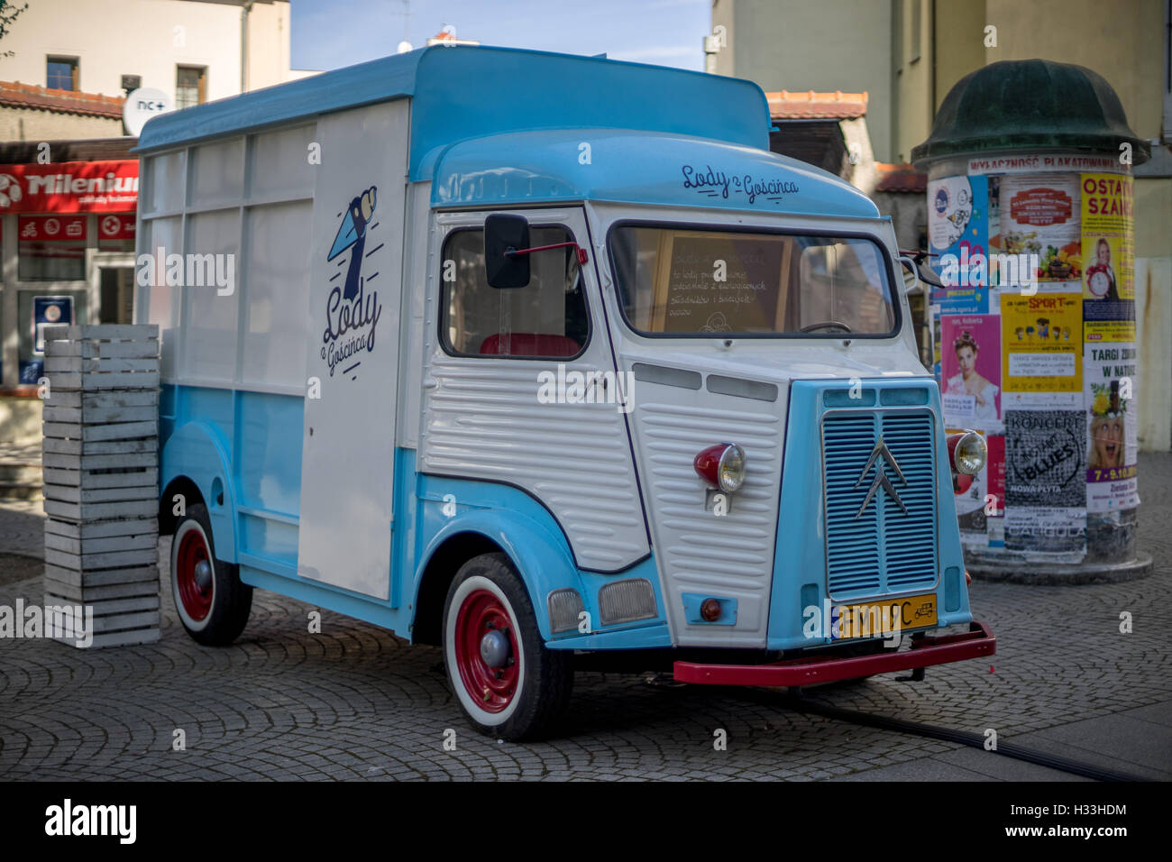 Vintage Citroen HZ serving as the ice cream parlor Zielona Gora Stock Photo