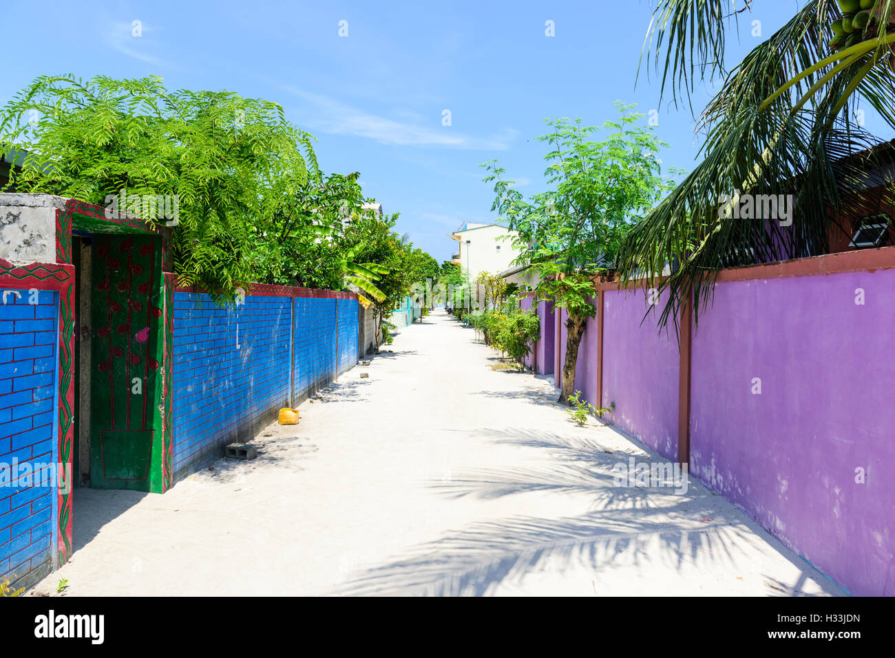 Maldives Island Empty Street Of A Fishermen Island Stock Photo