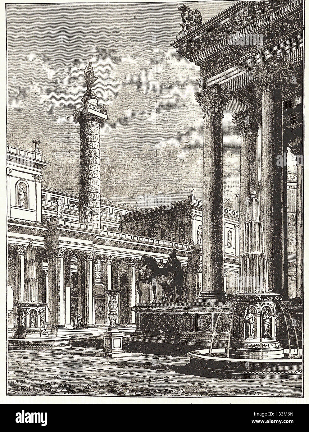 THE FORUM AND COLUMN OF TRAJAN (RESTORATION) - from 'Cassell's Illustrated Universal History' - 1882 Stock Photo