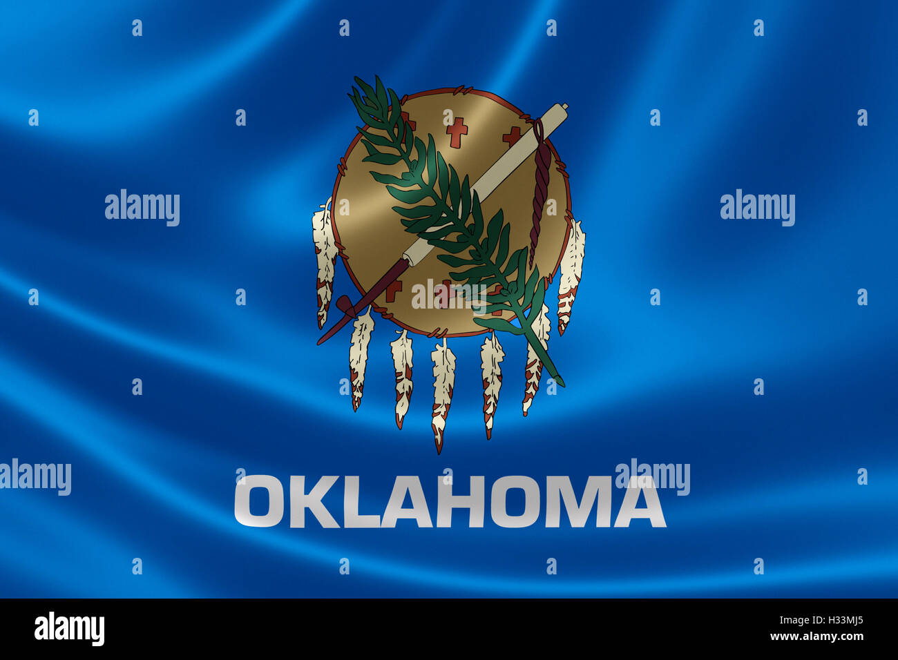 3D rendering of the flag of Oklahoma on satin texture. Stock Photo