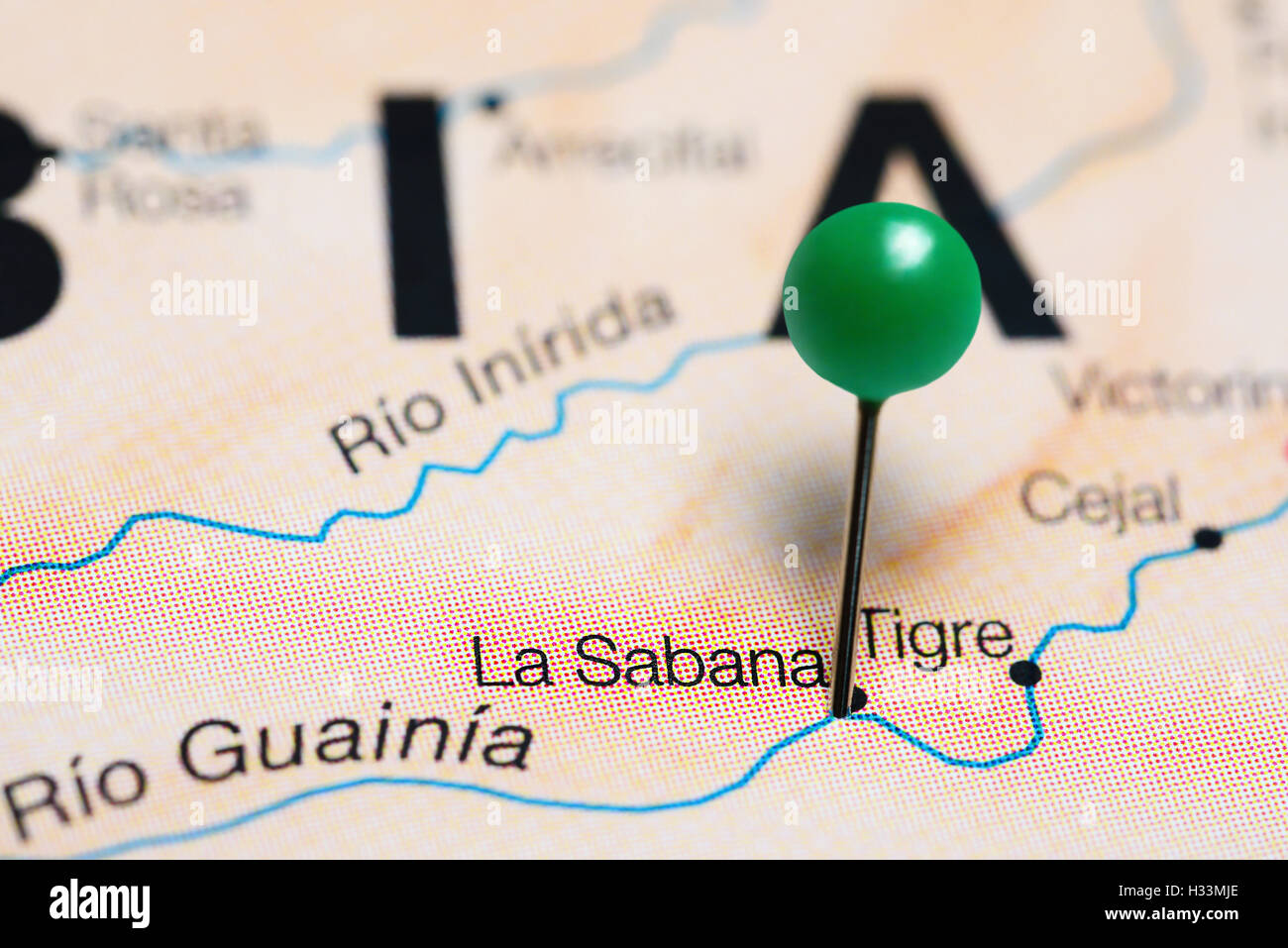 La Sabana pinned on a map of Colombia Stock Photo