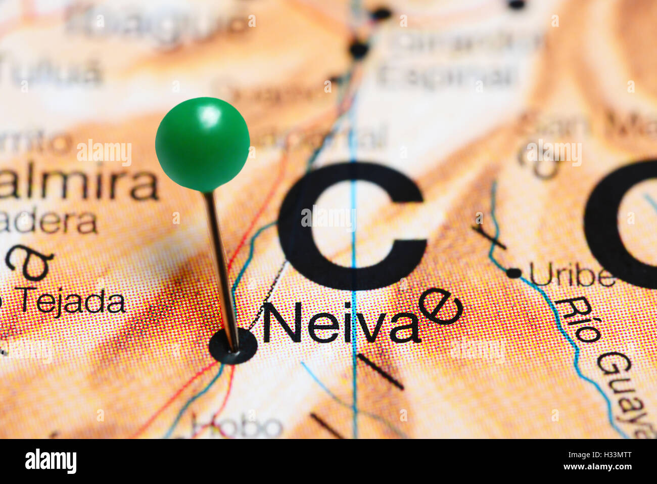 Neiva pinned on a map of Colombia Stock Photo