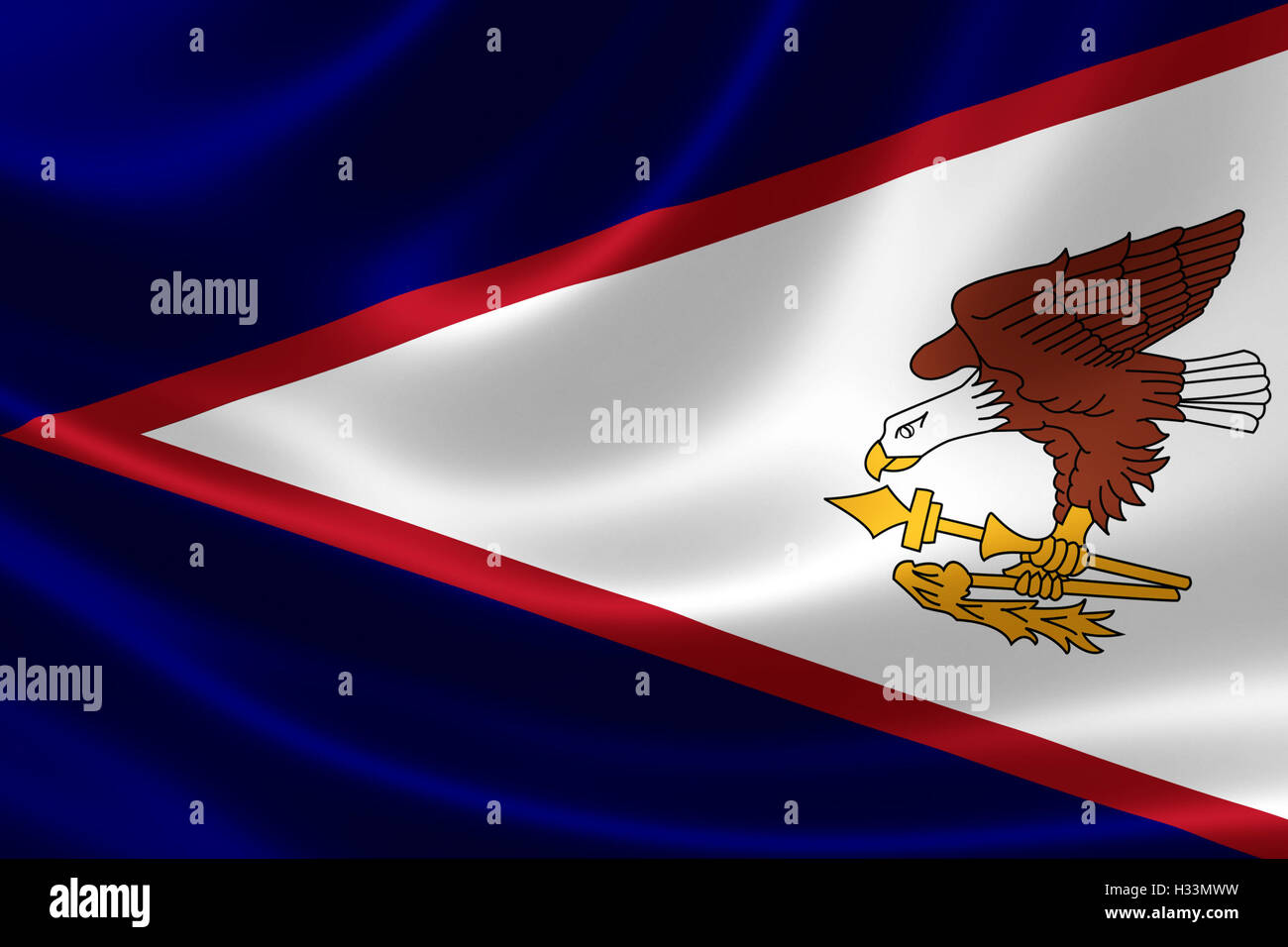 3D rendering of a satin-textured flag of American Samoa, an unincorporated United States territory located in the South Pacific Stock Photo