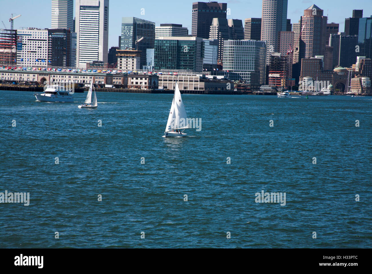 Yacht sailing around Boston harbor and islands an area of Massachusetts