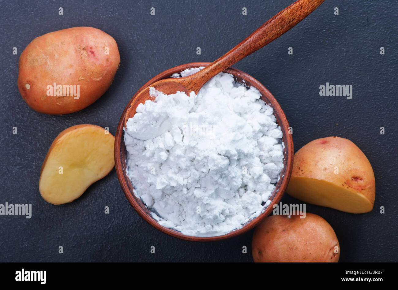 potato starch in bowl and on a table Stock Photo Alamy