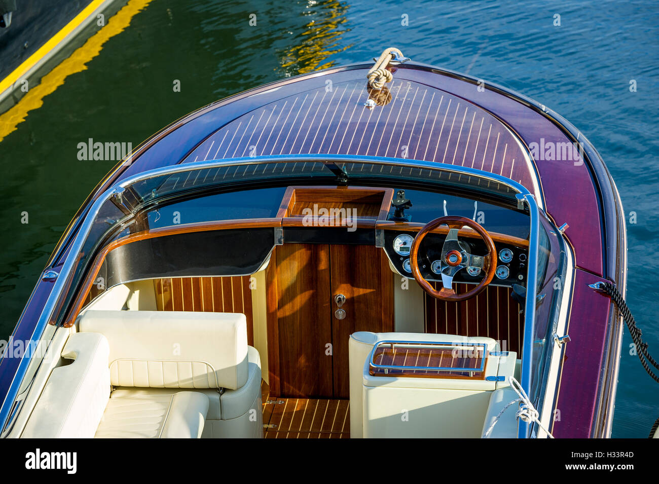 Luxury retro style wooden motor boat Stock Photo