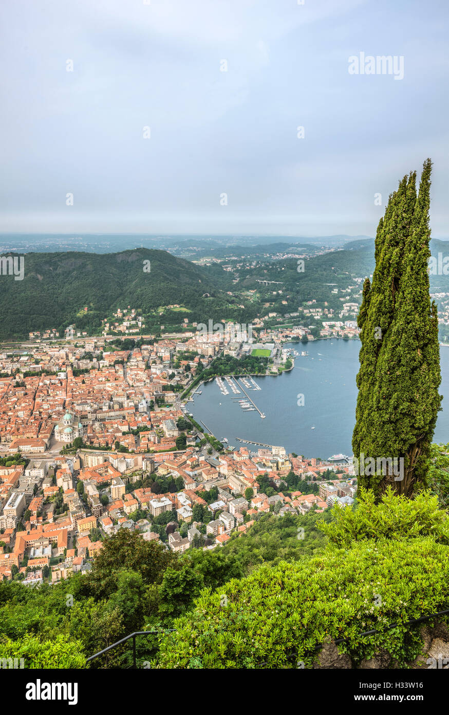 Aerial view from Brunante at the Como city center, Lombardy, Italy Stock Photo