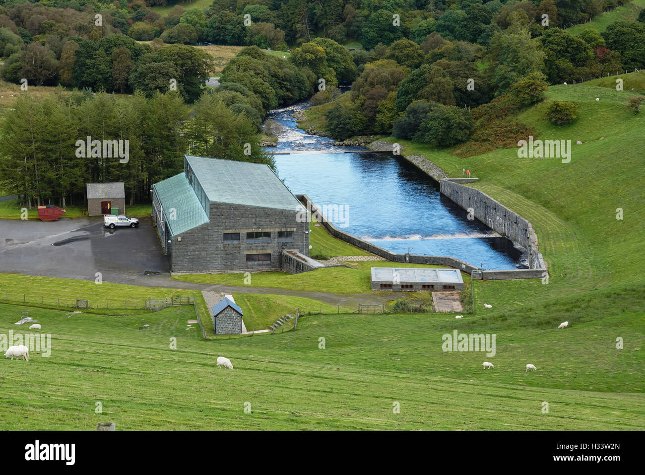 Llyn Celyn Reservoir small hydro electricity generating plant and