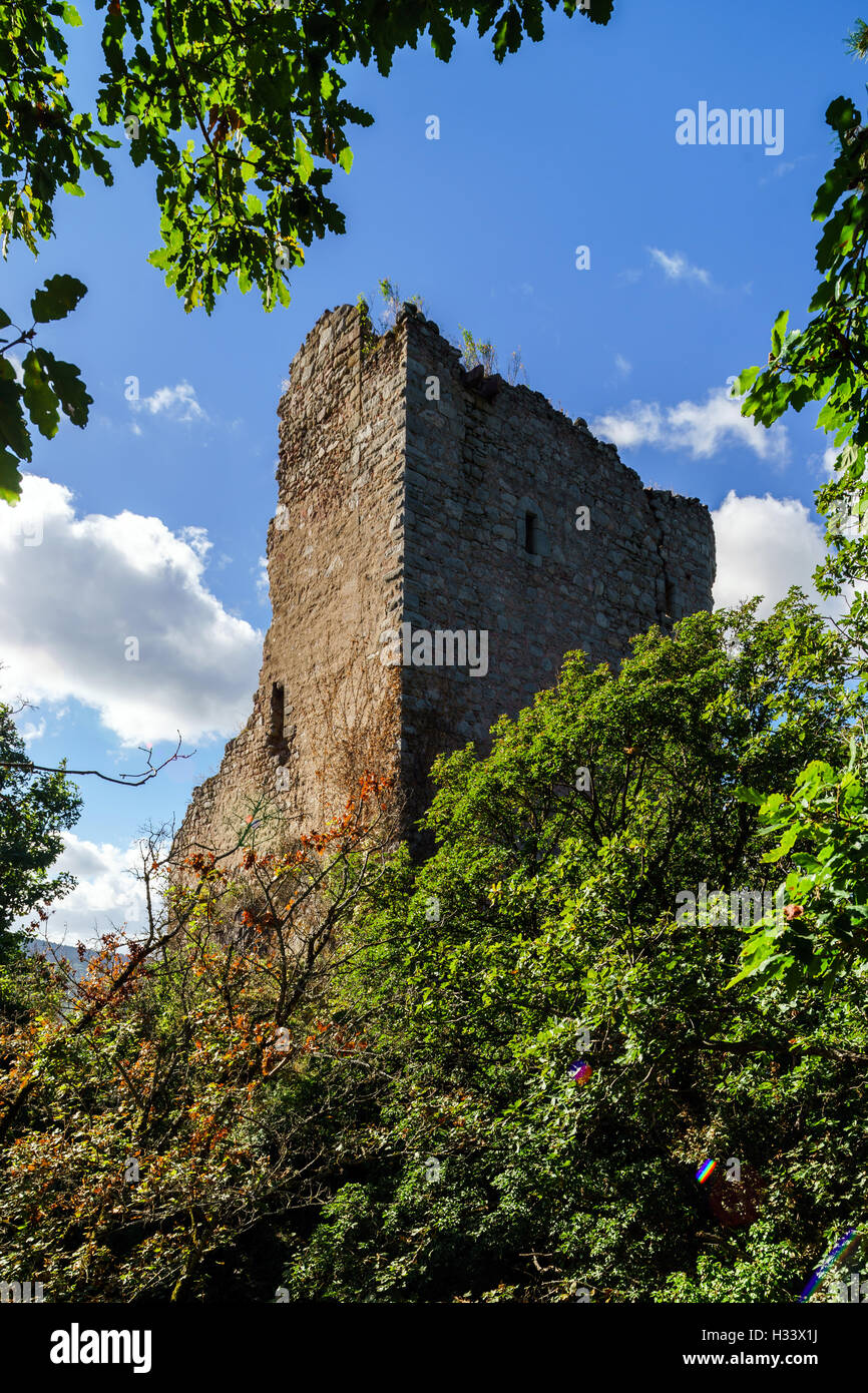 Old medieval fortress ruins of Chateau de Ramstein in deep forest, Alsace, France Stock Photo