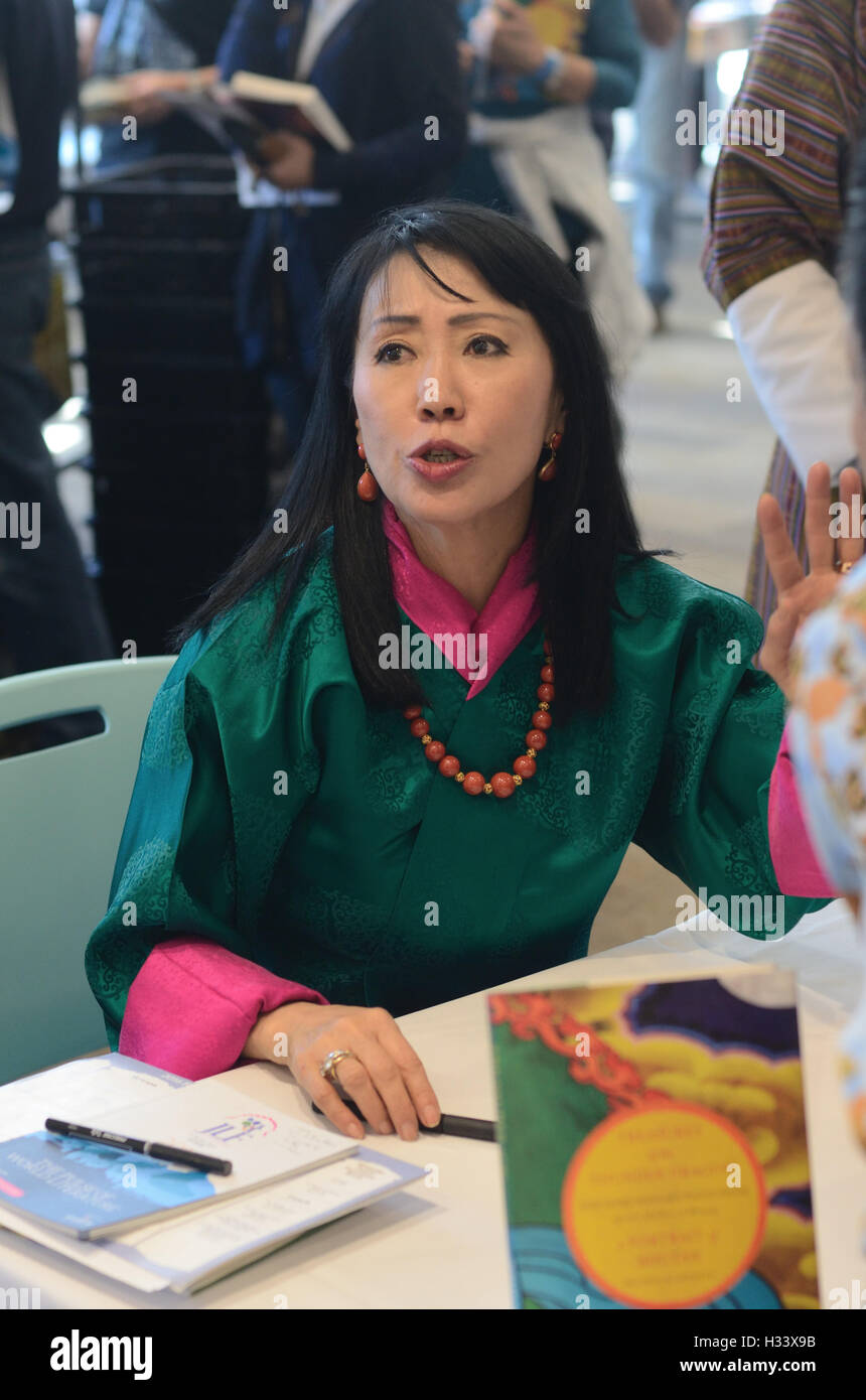 Queen Mother of Bhutan Ashi Dorji Wangmo Wangchuck talks with attendees at the Jaipur Literature Festival at the main branch of Stock Photo