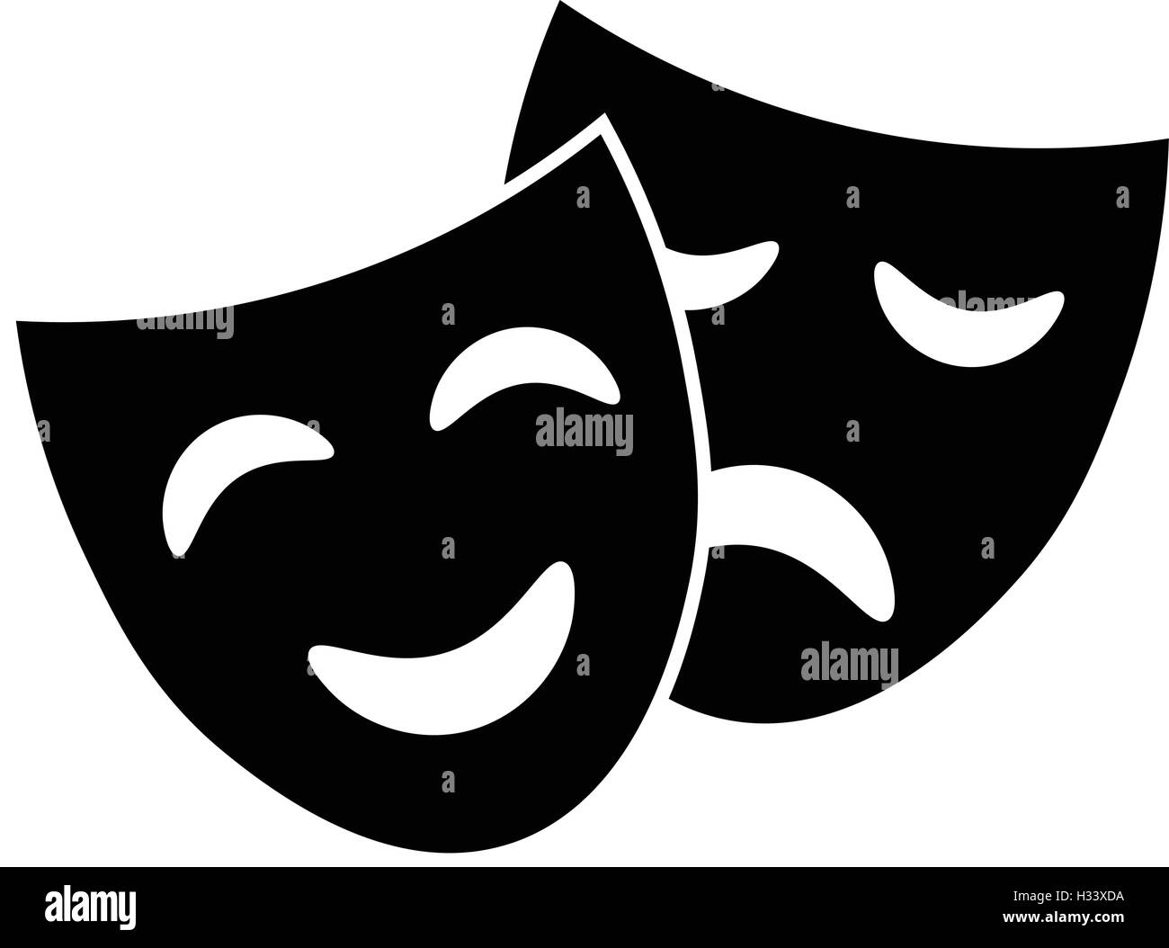 Theater icon, black and white isolated theater masks, vector illustration. Stock Vector