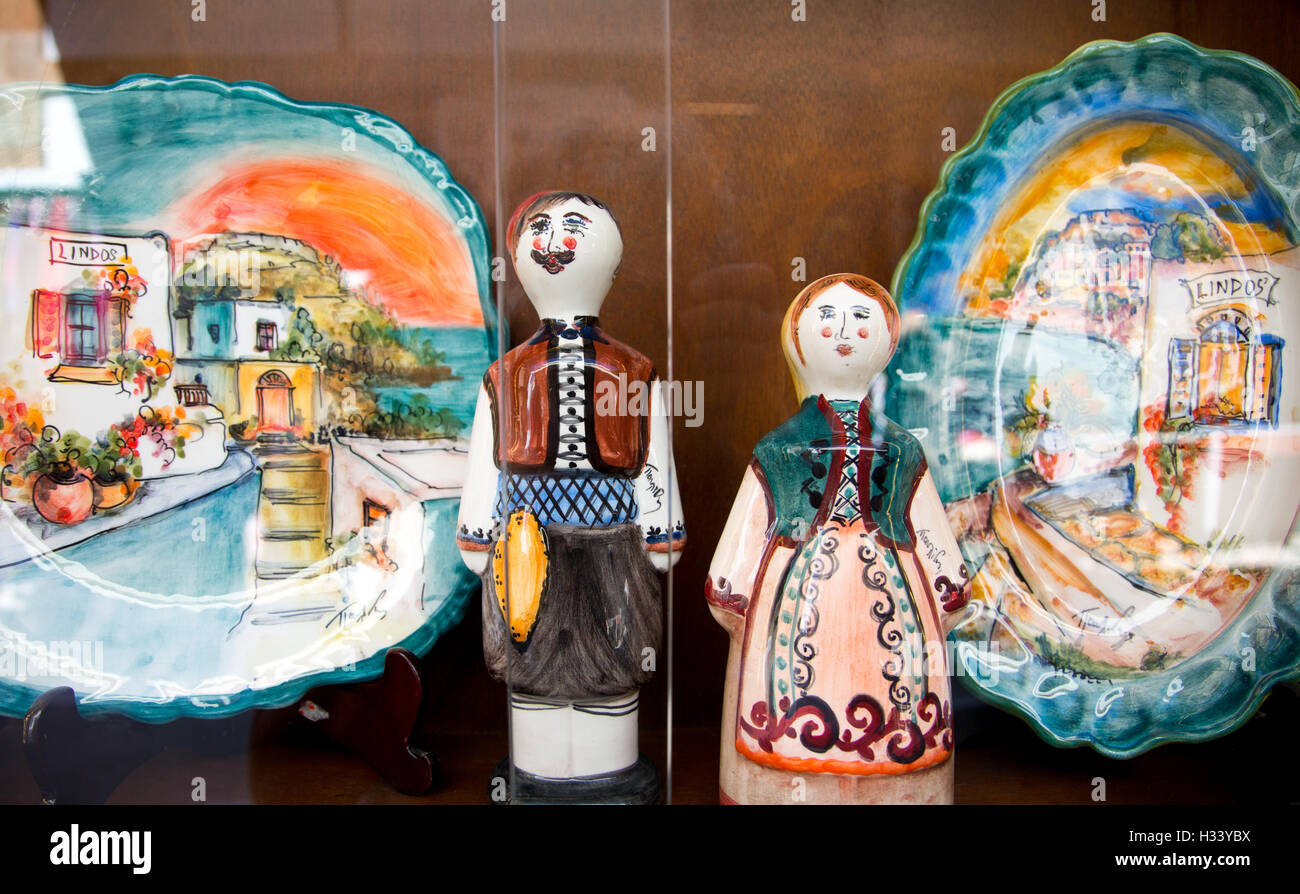 Painted Greek Plates  Lindos Rhodes Greece Stock Photo