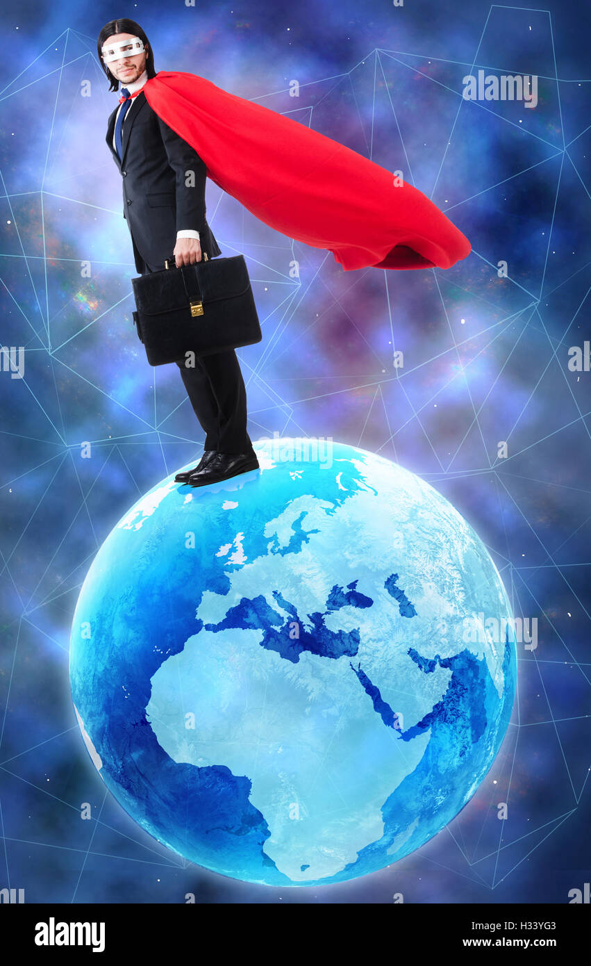 Man with superpowers ruling the world Stock Photo