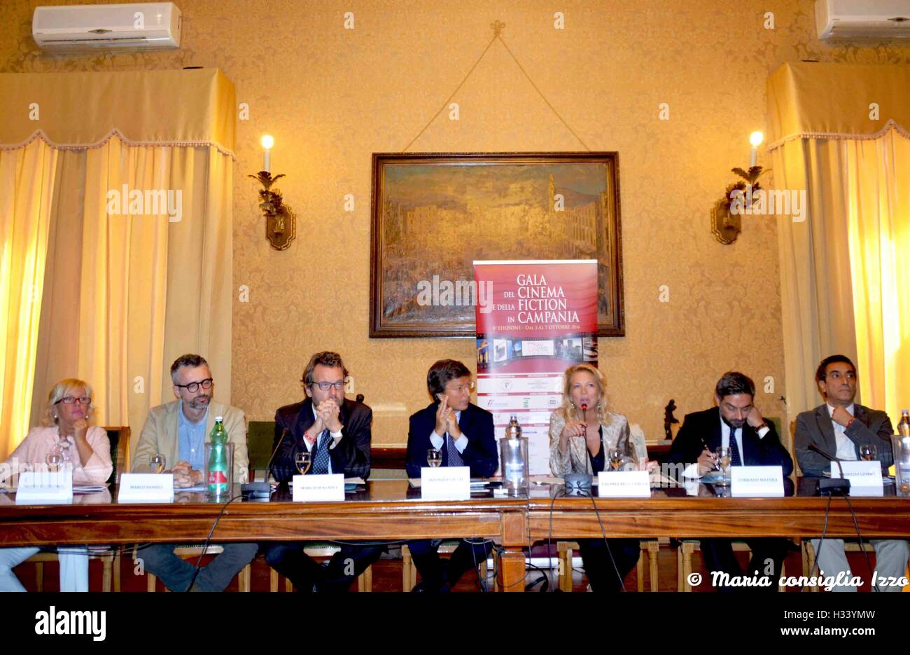 Naples, Italy. 03rd Oct, 2016. The press conference to present the eighth edition of 'Gala Cinema Fiction' was held this morning in Naples (at the headquarters of the Industrial Union). The event will take place in Campania (Castellammare di Stabia) October 3 to 7. The festival was conceived and produced by Valeria Della Rocca, under the artistic direction of Marco Spagnoli. The event has the objective of enhancing the artistic and natural resources of the Campania Region. © Maria Consiglia Izzo/Pacific Press/Alamy Live News Stock Photo