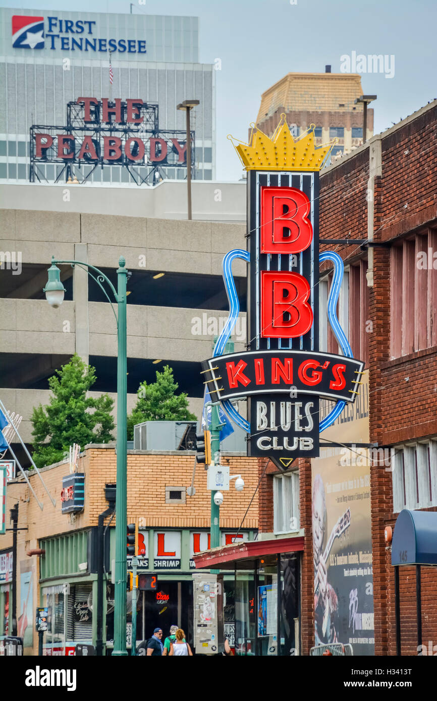 The legendary B.B. King's Blues Club's Neon sign at entrance of club on Beale Street in Memphis, TN Stock Photo