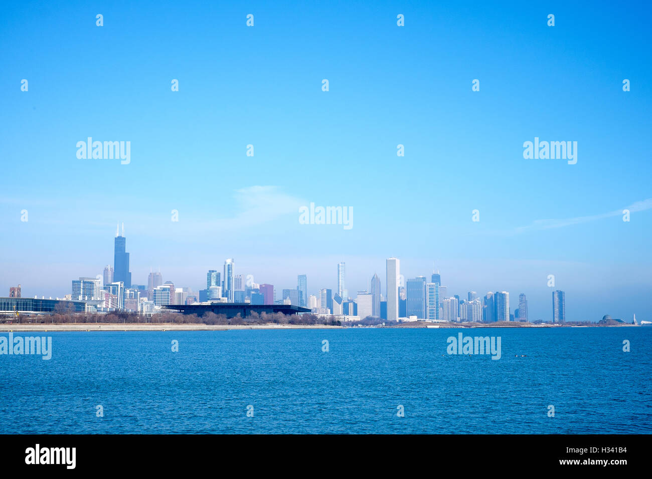 Chicago skyline as seen from the South Side at 31st St beach Stock Photo