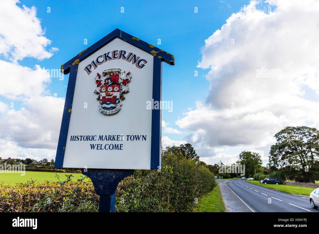 Pickering town sign Yorkshire town towns entrance signs sign UK