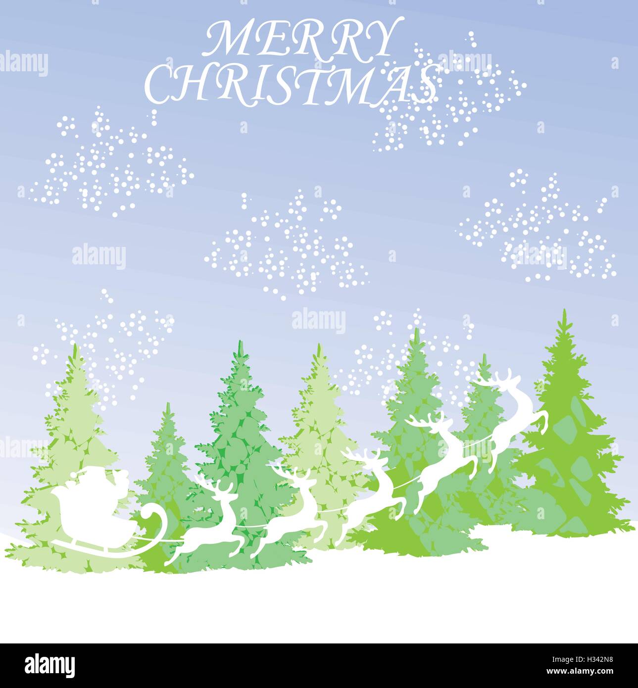 vector illustration of Christmas background with Santa Claus flying ...