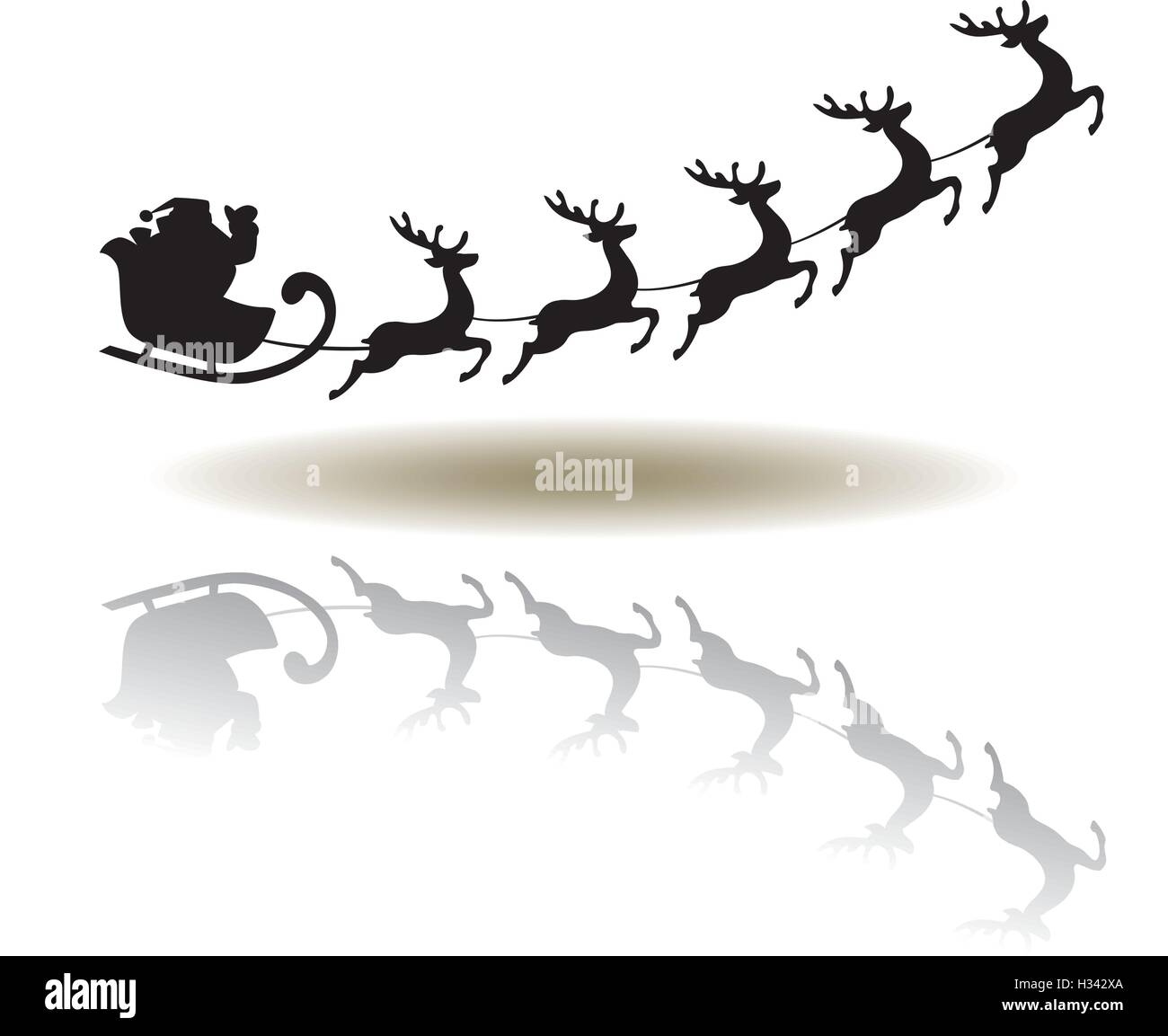 vector illustration of Santa Claus flying with reindeer Stock Vector