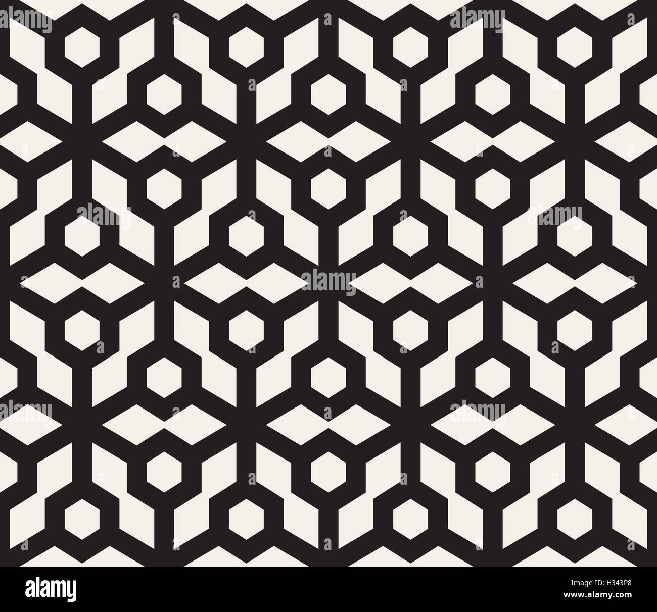 Vector Seamless Black And White Geometric Hexagon Grid Pattern Stock