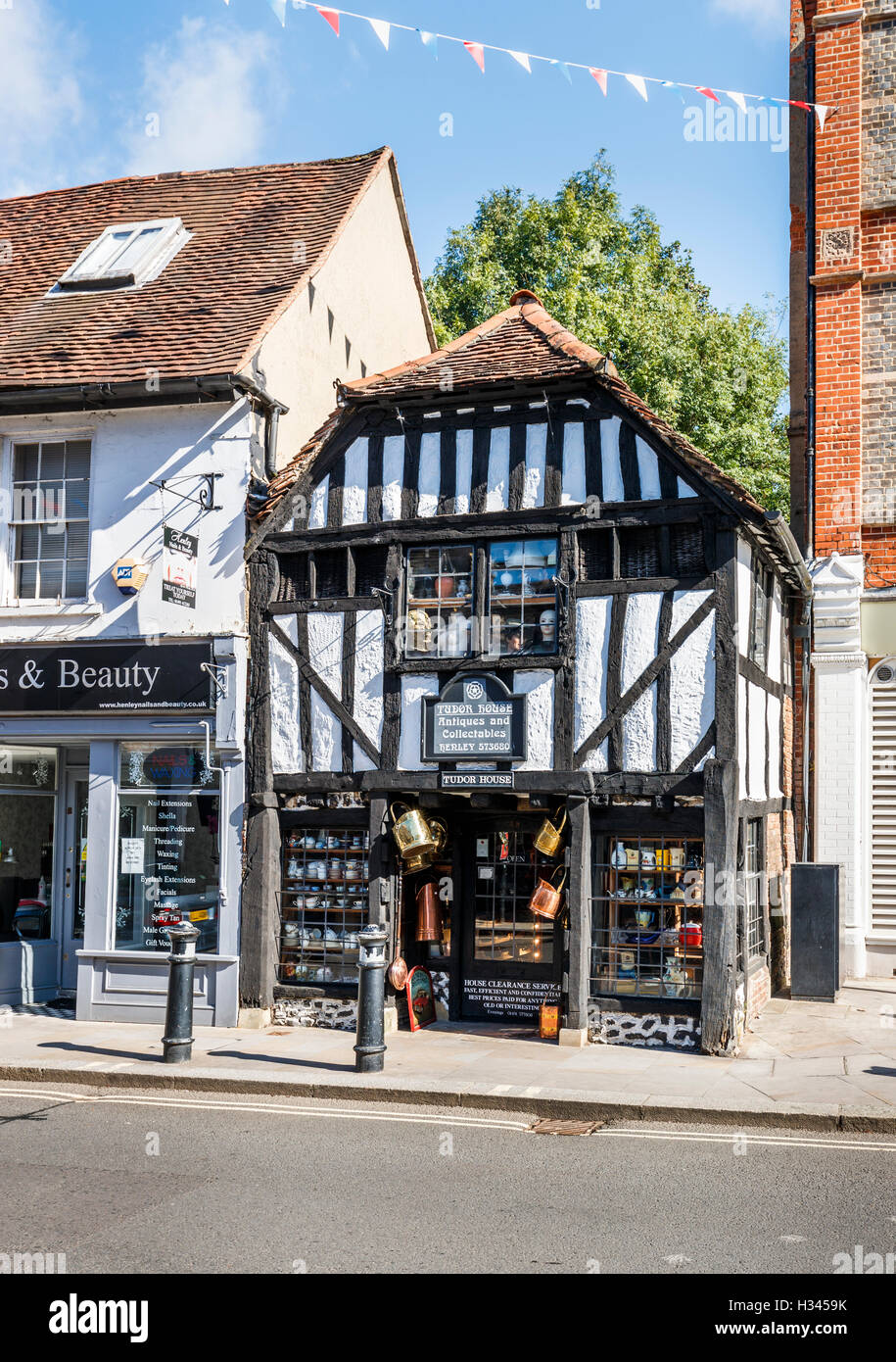 Tudor House antique and collectables shop, a black and white timbered