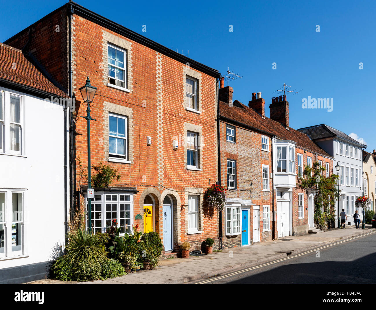 Typical attractive town houses in a street scene in Henley on Thames