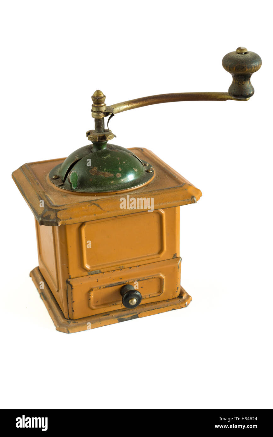 Vintage coffee grinder isolated on white Stock Photo Alamy