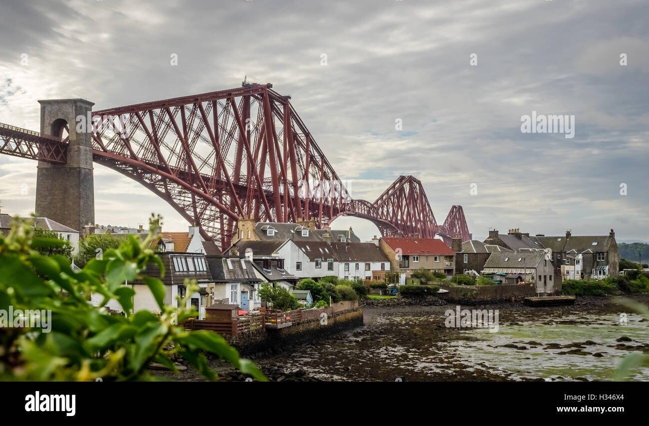 Homes under the Forth Rail Bridge in Edinburgh, Scotland, connecting