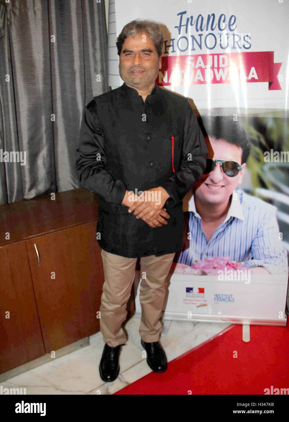 Bollywood Vishal Bhardwaj congratulate Sajid Nadiadwala French government Chevalier de L'Ordre Arts et Letters Mumbai Stock Photo