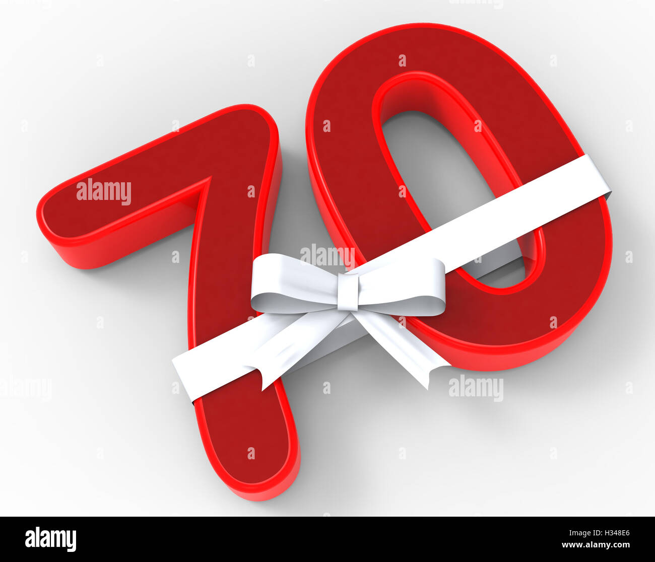Number Seventy With Ribbon Means Birthday Congratulations Or Hap Stock Photo