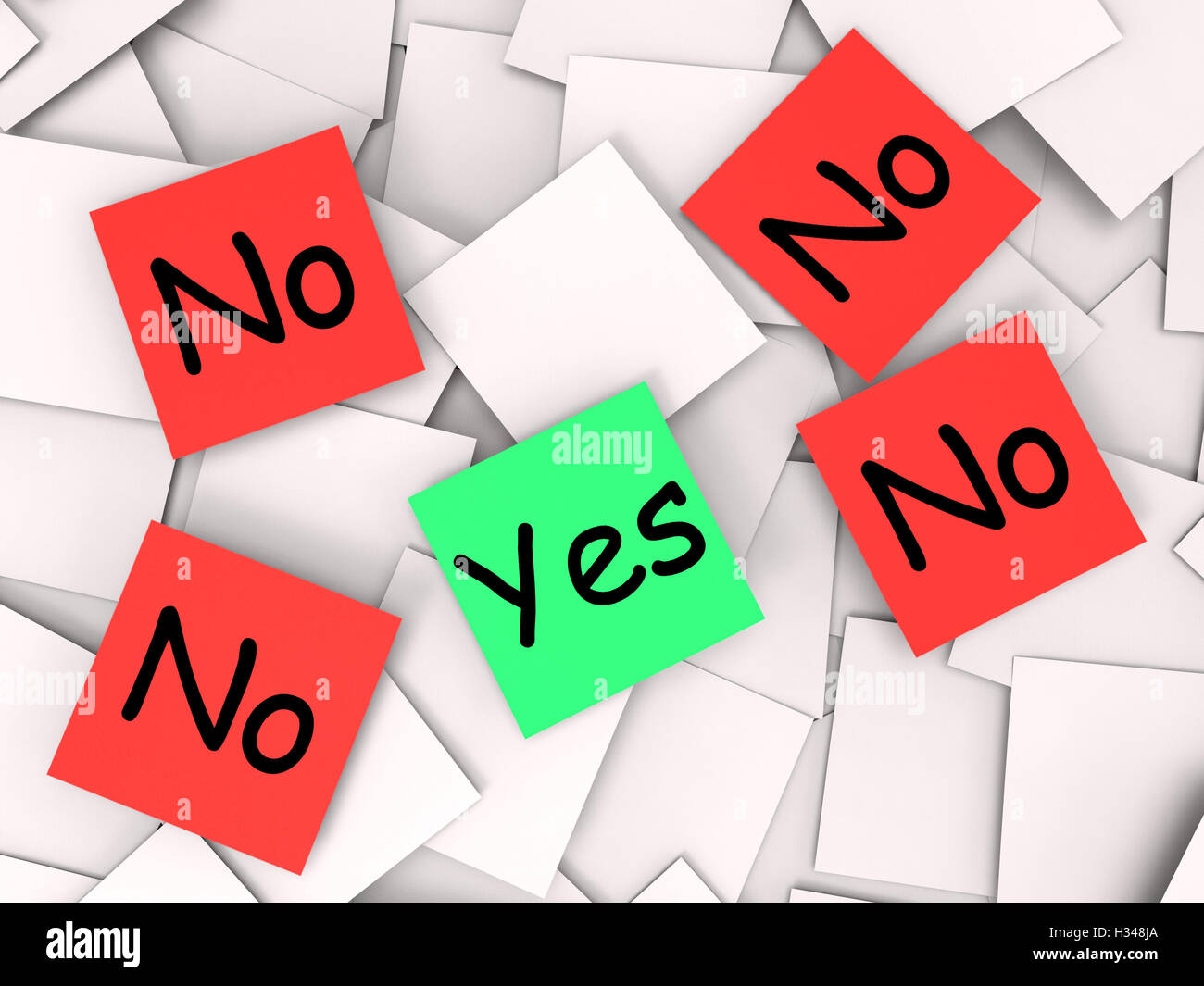 Yes No Post-It Notes Mean Positive Or Declining Stock Photo