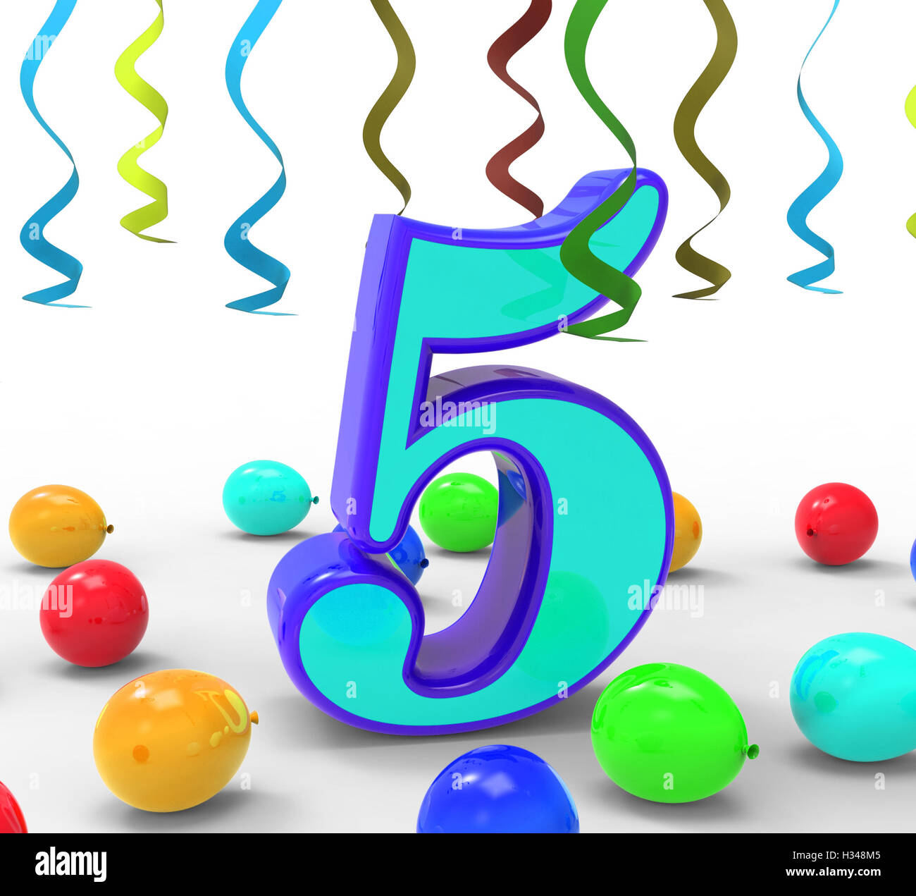 Number Five Party Means Creativity Or Colourful Balloons Stock Photo