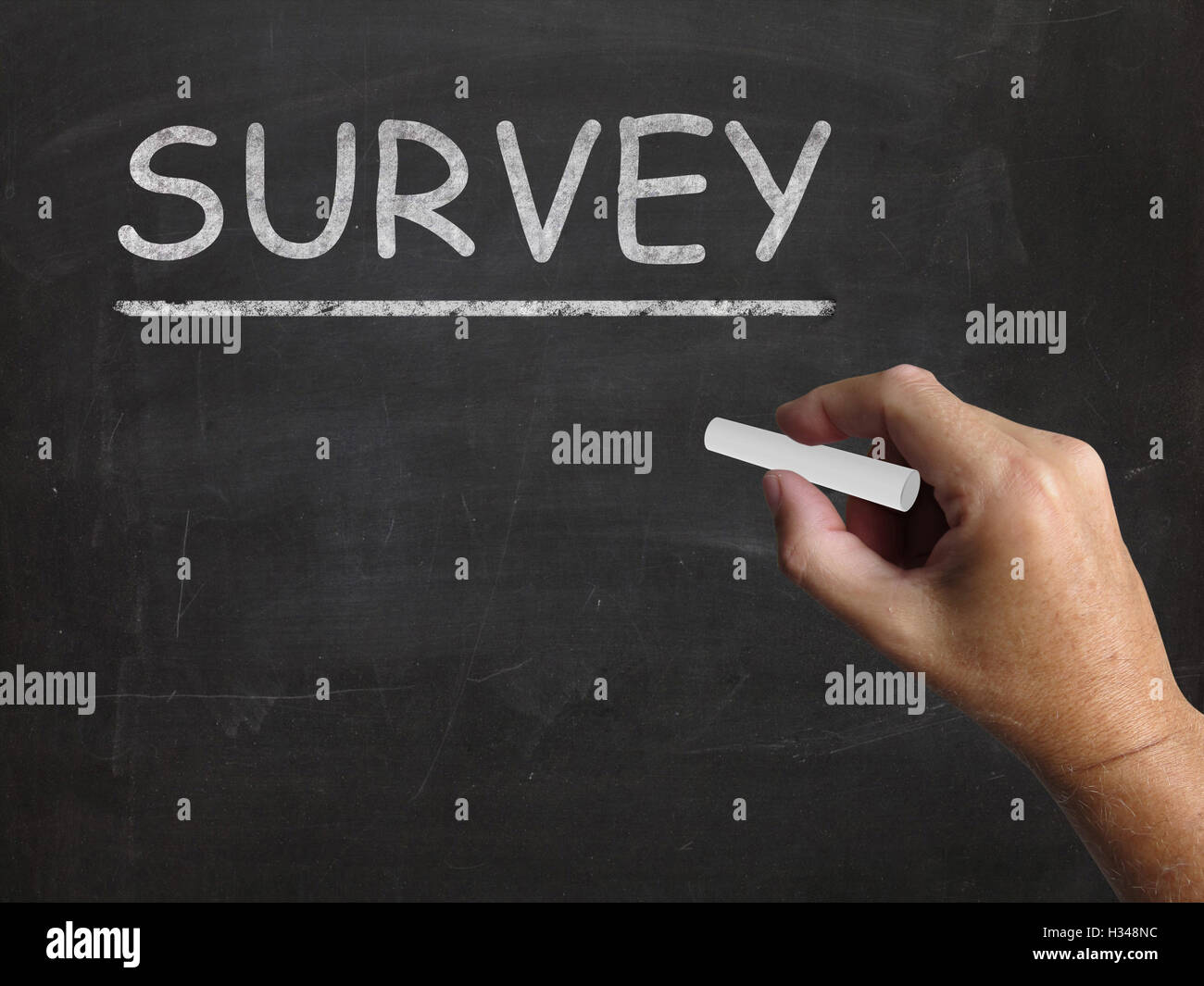 Survey Blackboard Shows Gathering Data From Sample Stock Photo