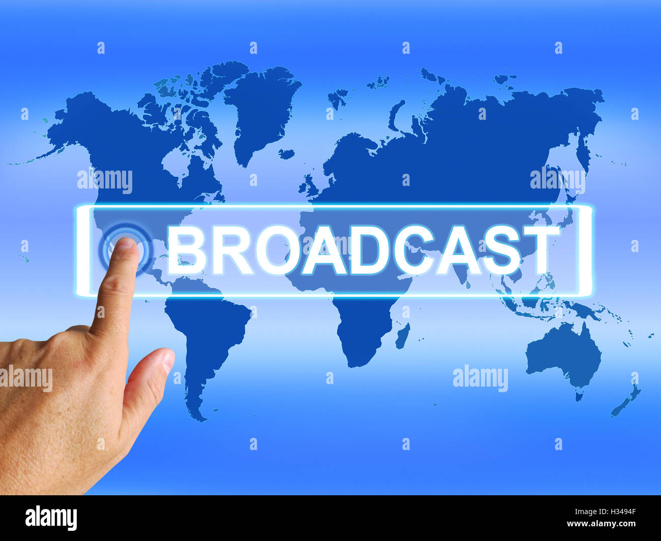 Broadcast Map Shows Internet Broadcasting and Transmission of Ne Stock Photo