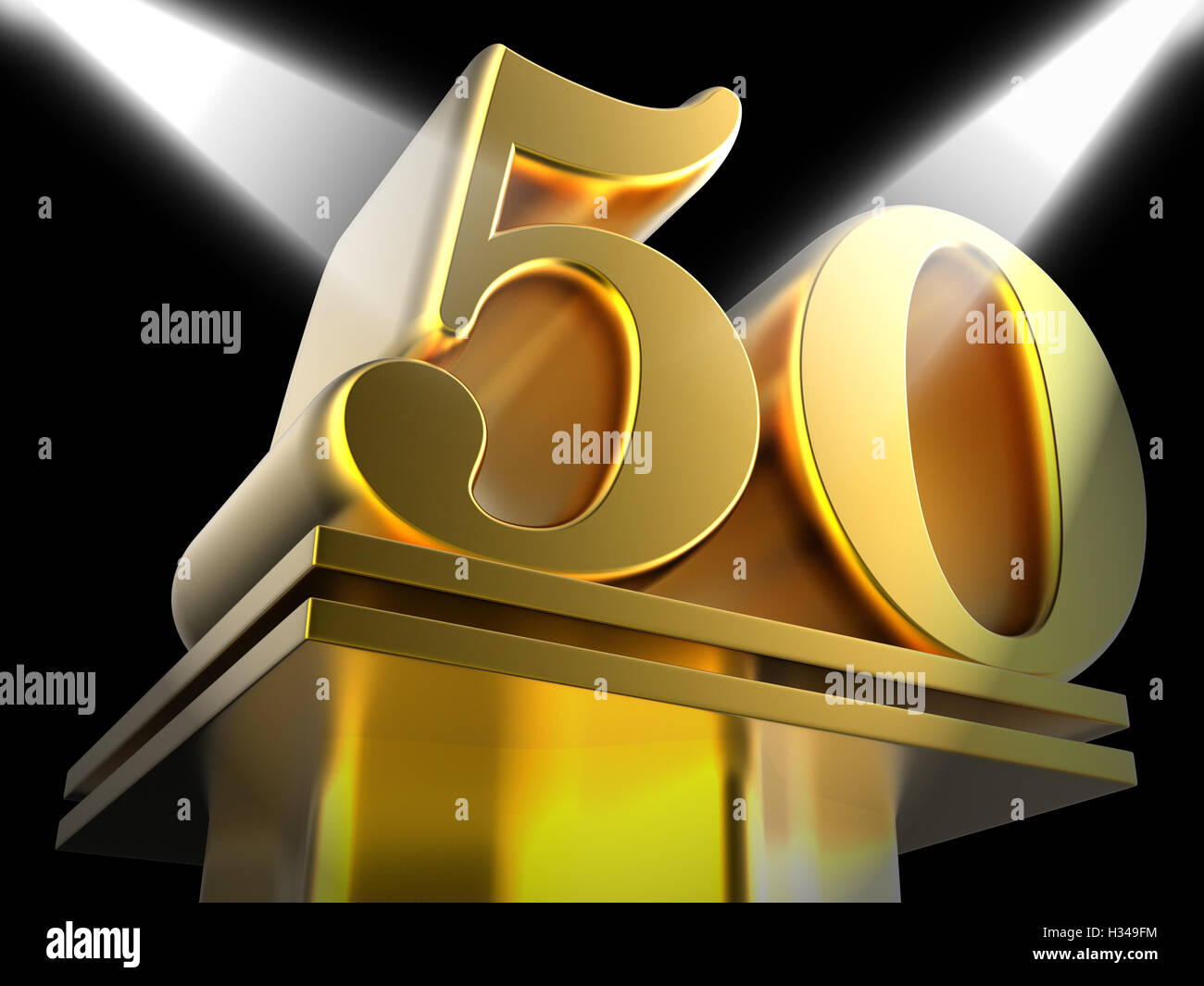 Golden Fifty On Pedestal Means Movie Awards Or Recognition Stock Photo