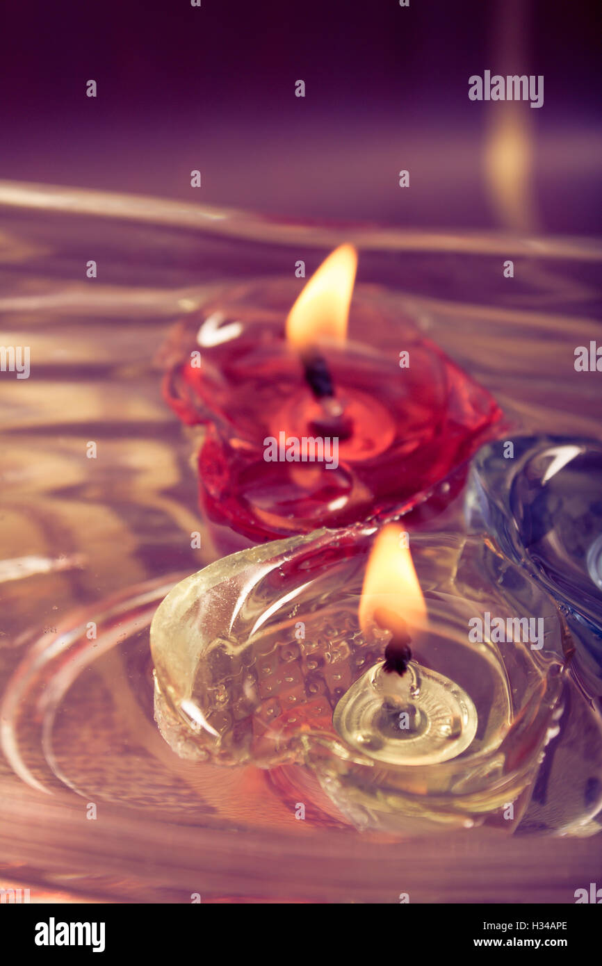 floating burning candles Stock Photo Alamy