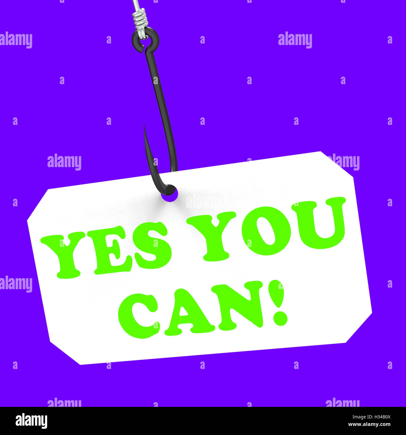Yes You Can! On Hook Means Inspiration And Motivation Stock Photo