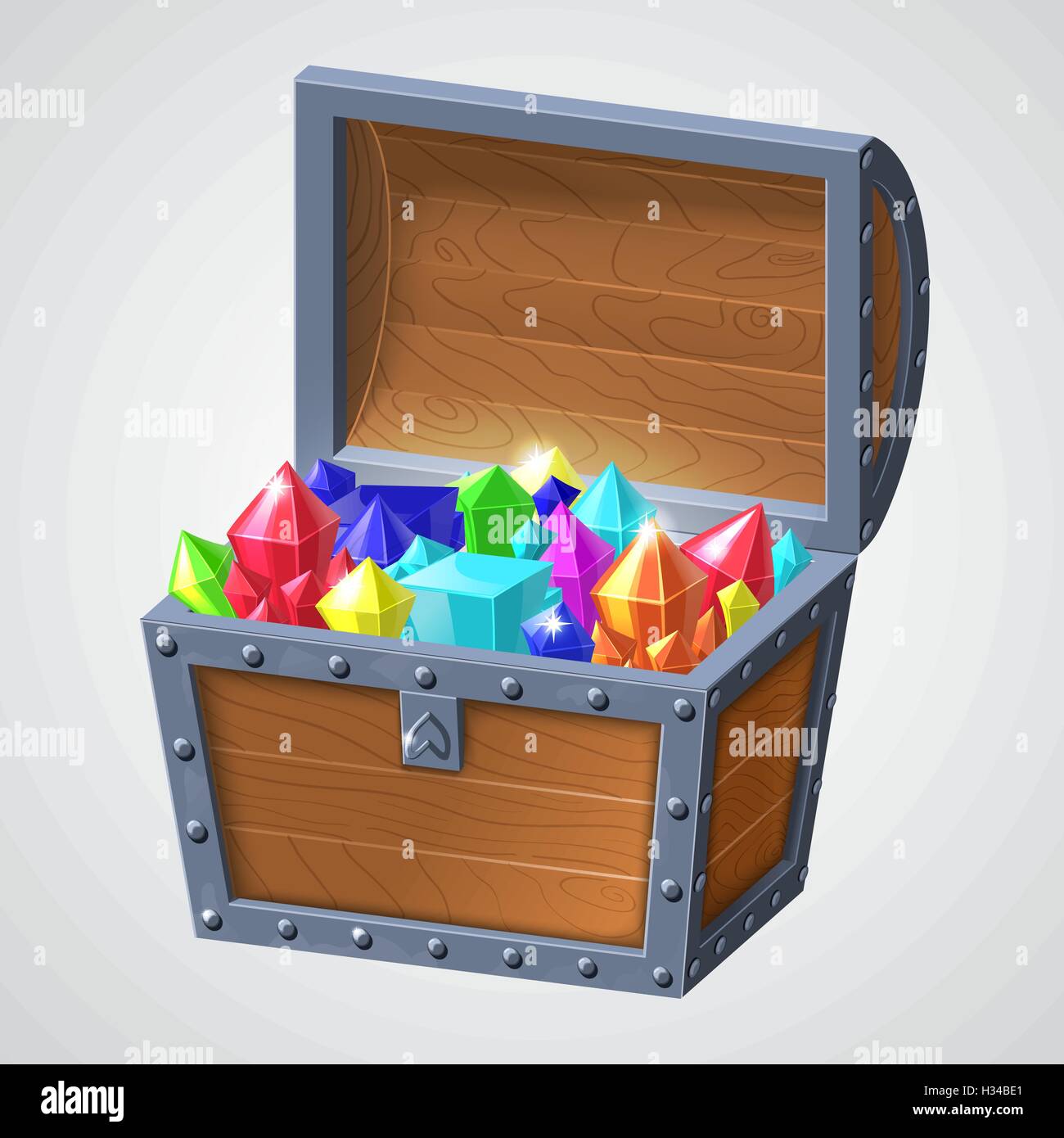 vector illustration of vintage wooden chest with jewels open cover ...