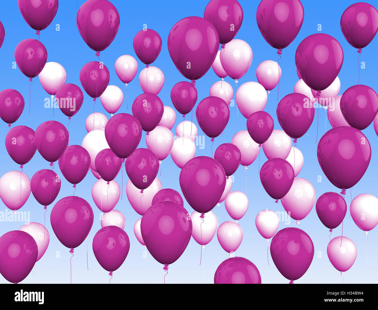 Floating Purple And White Balloons Show Girly Birthday Party Stock Photo