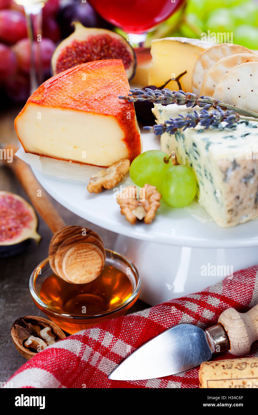 Wine and cheese plate Stock Photo