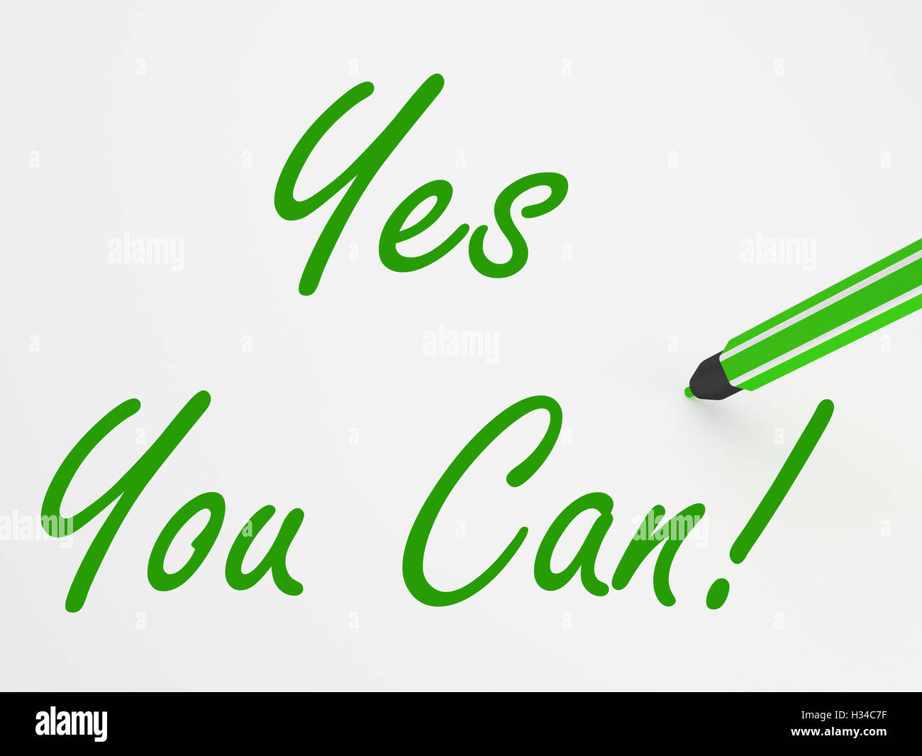 Yes You Can! On Whiteboard Means Encouragement And Optimism Stock Photo