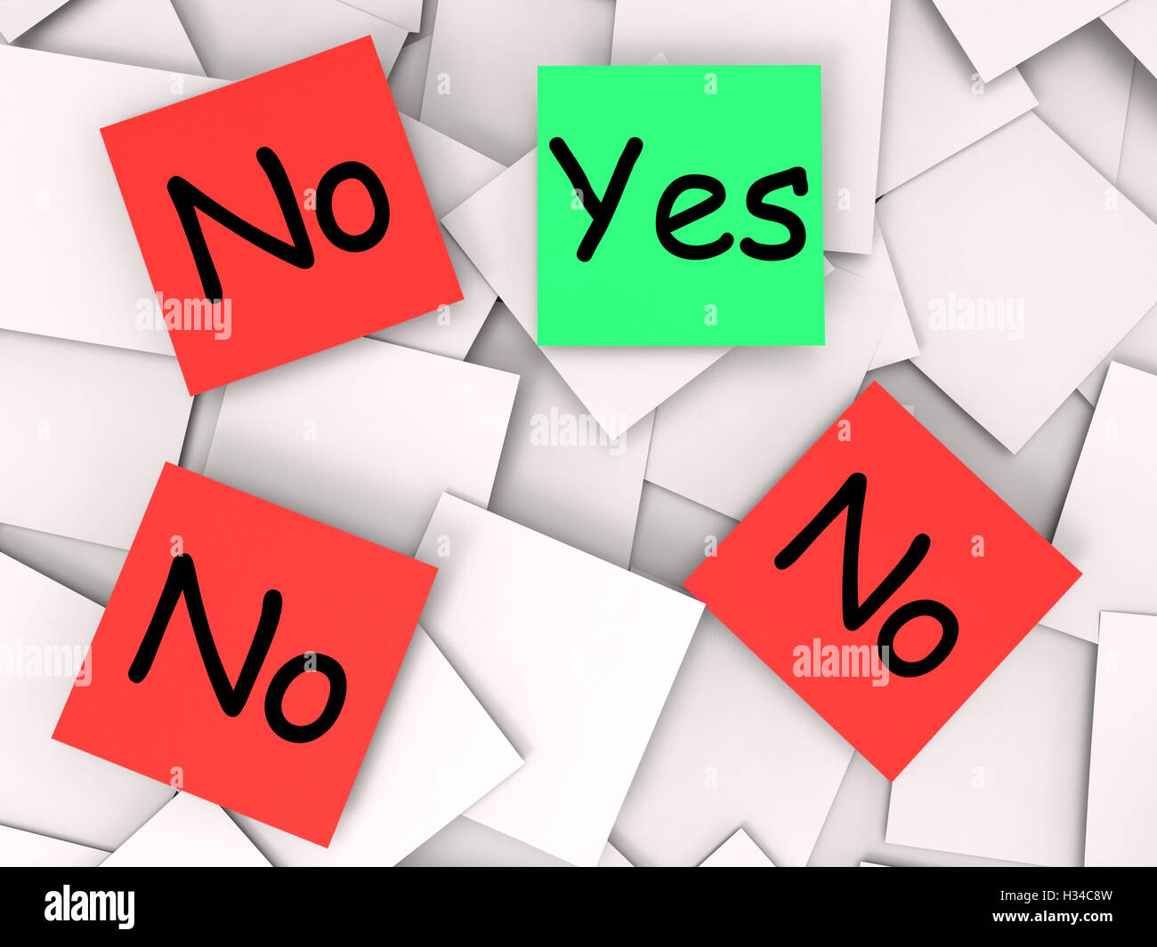 Yes No Post-It Notes Mean Positive Or Negative Response Stock Photo