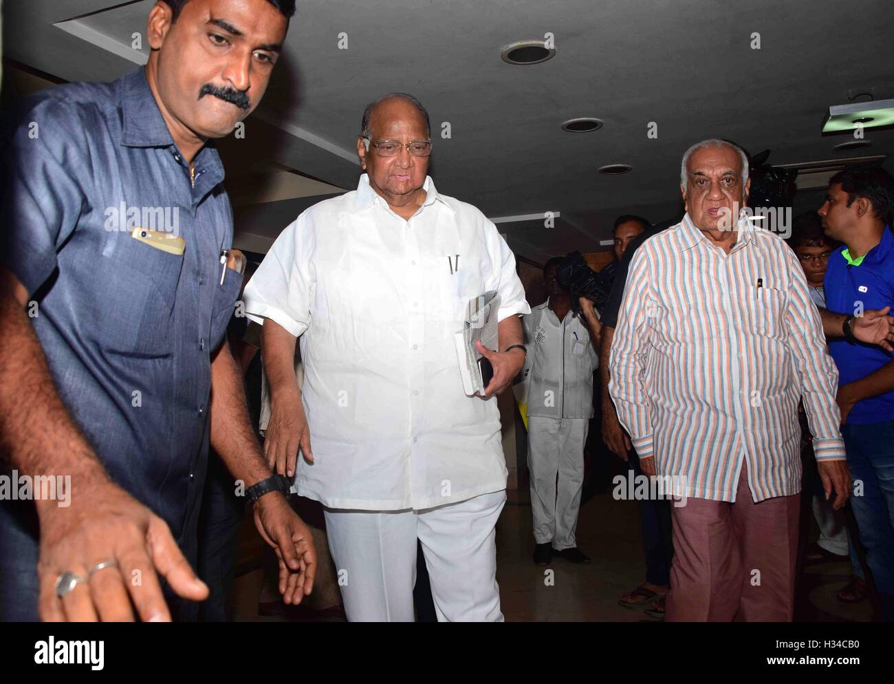 Nationalist Congress Party President Sharad Pawar after attending the Board of Control for Cricket in India 87th AGM in Mumbai Stock Photo